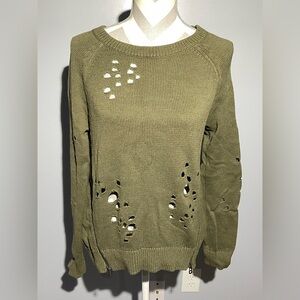 Express Olive Knit Distressed Sweater